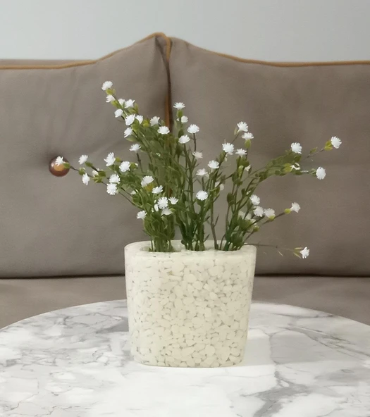 2 ADET VAZO DAHİL,VAZODA ÇİÇEK,BEYAZ YAPAY ÇİÇEK,VAZO DEKORATİF DENİZ TAŞI EL YAPIMI 10X5X14CM - 2
