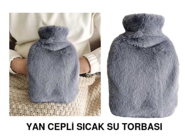 SICAK SU TORBASI YAN CEPLİ GRİ  PELUŞ TERMOFOR 27x17x2cm  1 LİTRE ürün görseli