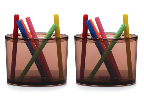 2 ADET KALEMLİK KAHVERENGİ OVAL AKRİLİK  OFİS GERECİ 10X13X5CM