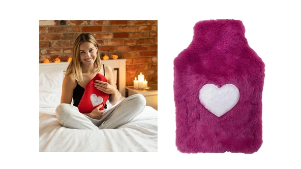 SICAK SU TORBASI PELUŞ KALPLİ,PEMBE TERMOFOR 29x17CM 750ml ürün görseli