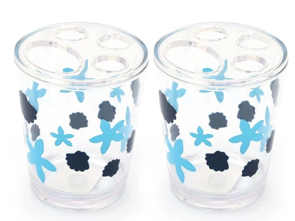 2 ADET DİŞ FIRÇALIK BENEKLİ DESEN AKRİLİK 8X8X9CM 350ML BANYO SETİ - 3