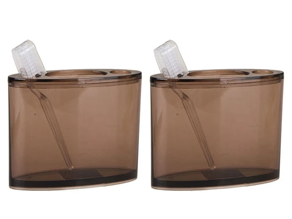 2 ADET DİŞ FIRÇALIK OVAL KAHVERENGİ AKRİLİK 13X5X10CM BANYO SETİ - 3