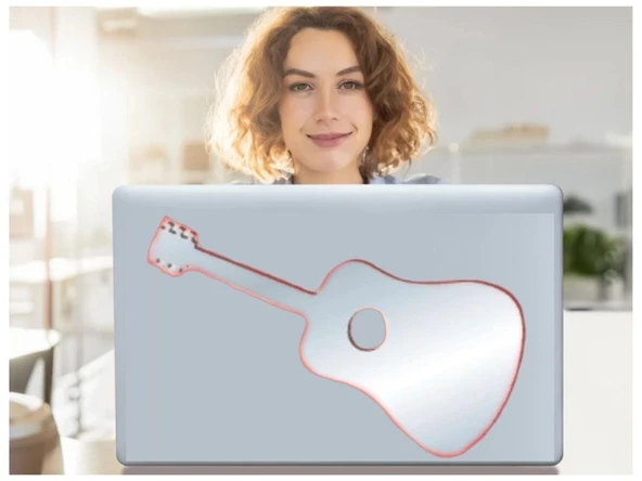 2 ADET DEFTER STİCKER,LAPTOP STİCKER AYNALI GİTAR ŞEKİLLİ 34X15X0,6CM