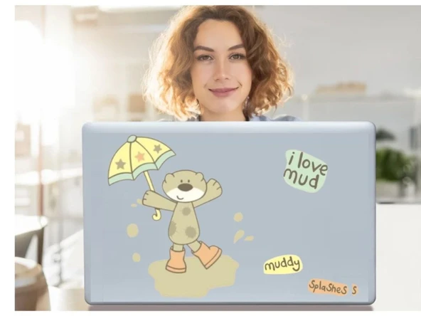 2 ADET DEFTER STİCKER,LAPTOP STİCKER SEVİMLİ AYI DESENLİ PVC 70X50X0,5CM