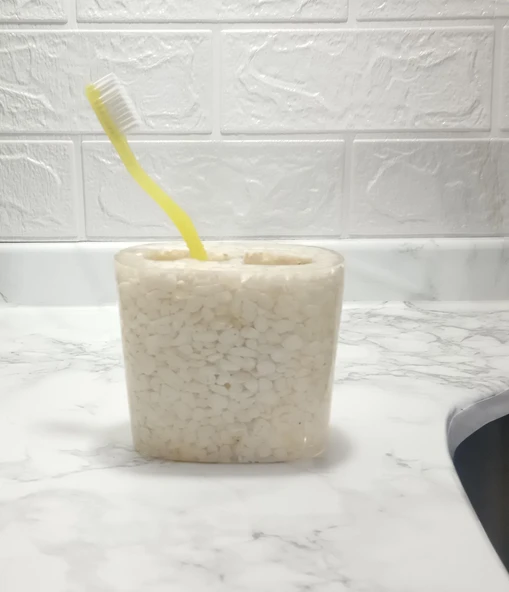 2 ADET DİŞ FIRÇALIK DENİZ TAŞI EL YAPIMI 400 GR 10X5X9CM BANYO SETİ - Resim 2