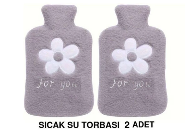 2 ADET SICAK SU TORBASI PELUŞ PAPATYA DESENLİ GRİ  21x13,5x2cm 500 ml - 3