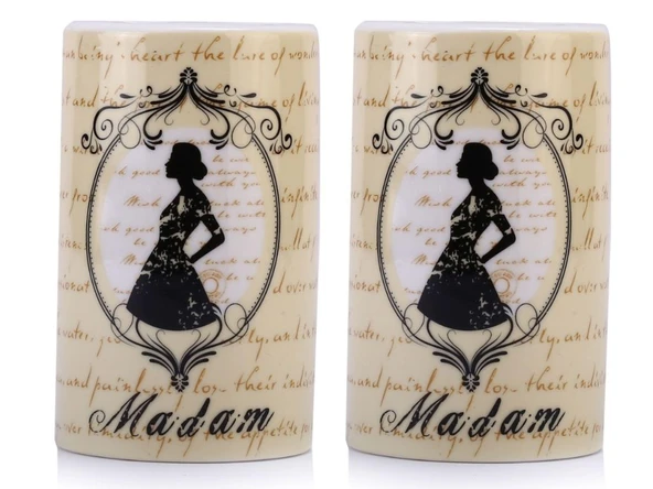 2 ADET KALEMLİK MADAM DESENLİ SERAMİK OFİS GERECİ 7X7X11CM - 2