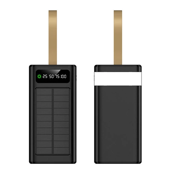 30.000 mAh Güneş Enerjili Powerbank 22.5W Hızlı Şarj, Çoklu USB Çıkış, Dahili Kablo ve Dijital Ekranlı Taşınabilir Şarj Cihazı - 4