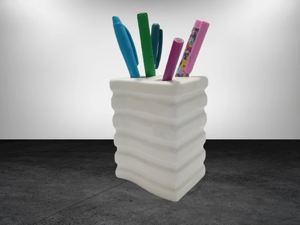 2 ADET KALEMLİK KARE ÇİZGİLİ MODEL SERAMİK OFİS GERECİ  8X6X11CM - 3