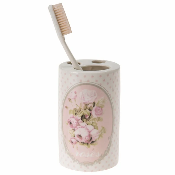 2 ADET SERAMİK DİŞ FIRÇALIK BAHAR DESENLİ 7X7X11CM BANYO SETİ - 3