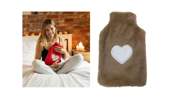 SICAK SU TORBASI PELUŞ KALPLİ,BEJ TERMOFOR 27x17CM 1 LİTRE ürün görseli