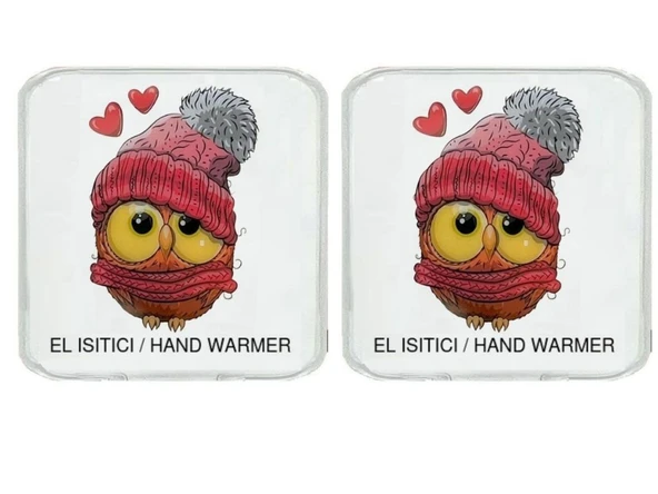 2 ADET BERELİ BAYKUŞ CEP SOBASI,EL ISITICI,SICAK SU TORBASI PVC  10x9,5cm - Resim 2