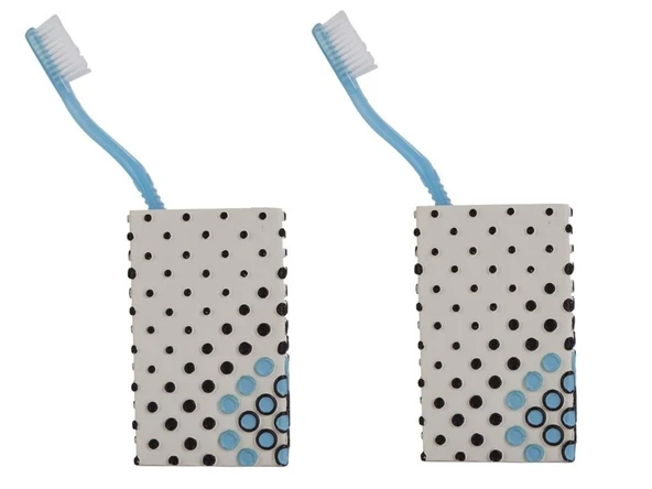 2 ADET DİŞ FIRÇALIK VE MACUNLUK PUANLI POLİRESİN 6X6X10CM 200ML BANYO SETİ ürün görseli