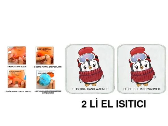 2 ADET BERELİ PENGUEN CEP SOBASI,EL ISITICI,SICAK SU TORBASI PVC  10x9,5cm ürün görseli 1