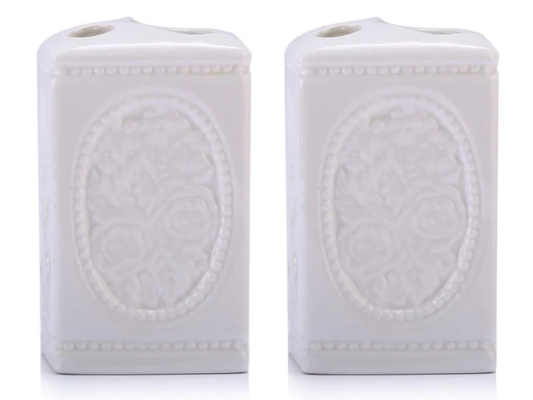 2 ADET KALEMLİK ÇİÇEKLİ KARE MODEL SERAMİK OFİS GERECİ 8X8X11CM - 2