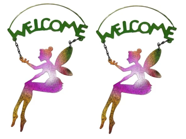 2 Adet Balkon Ve Bahçe Hoşgeldiniz Tabelası,Melek Figürlü 30x18x0,5cm ürün görseli