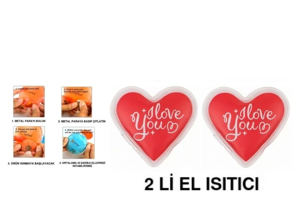 2 ADET KALPLİ SEVGİ MESAJLI CEP SOBASI,EL ISITICI,SICAK SU TORBASI PVC  9cm ürün görseli