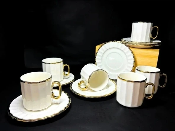 Çiftçiler Kahve Fincan Takımı 6 Kişilik Beyaz Gold
