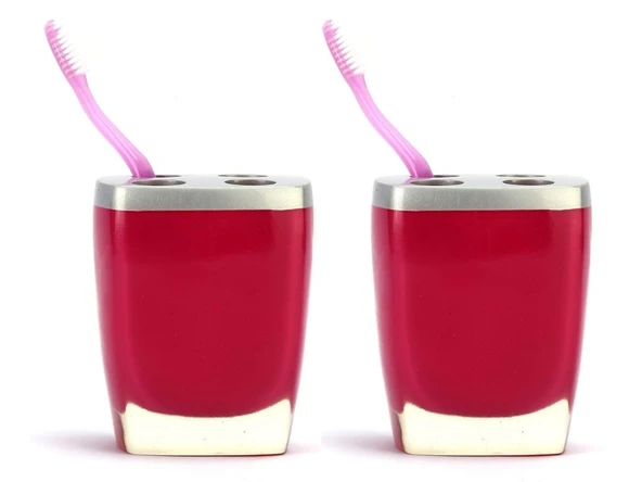 2 ADET DİŞ FIRÇALIK GRİ PEMBE POLİRESİN 8X4X11CM BANYO SETİ ürün görseli