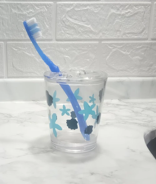 2 ADET DİŞ FIRÇALIK BENEKLİ DESEN AKRİLİK 8X8X9CM 350ML BANYO SETİ - 2