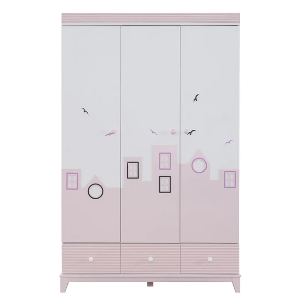 Montessori Çocuk Odası - City Montessori 3 Kapılı Dolap, Yavrulu Yatak - Pembe - Resim 5