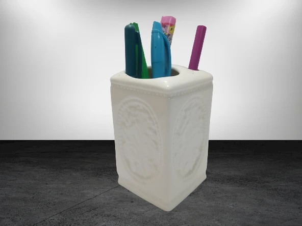 2 ADET KALEMLİK ÇİÇEKLİ KARE MODEL SERAMİK OFİS GERECİ 8X8X11CM - 3