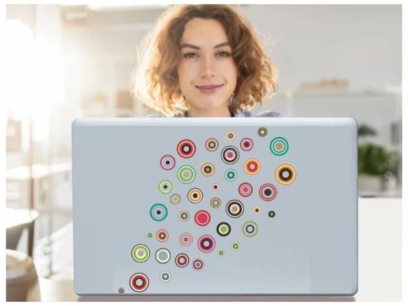 2 ADET DEFTER STİCKER,LAPTOP STİCKER GEOMETRİK HALKALI PVC 48X33X0,5CM