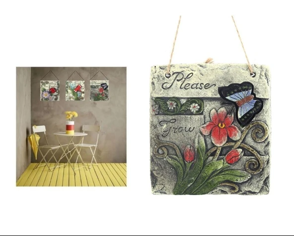 2 ADET ASILABİLİR BALKON VE BAHÇE SÜSÜ KELEBEK DESENLİ 14X13X3CM DUVAR SÜSÜ,TAŞI BALKON,BAHÇE VE ODA DEKOR  HOŞGELDİNİZ TABLO,TABELA - 2
