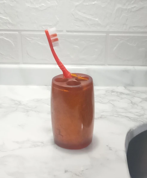 2 ADET DİŞ FIRÇALIK ALTIN RENKLİ POLİRESİN 5X5X7CM BANYO SETİ - 2