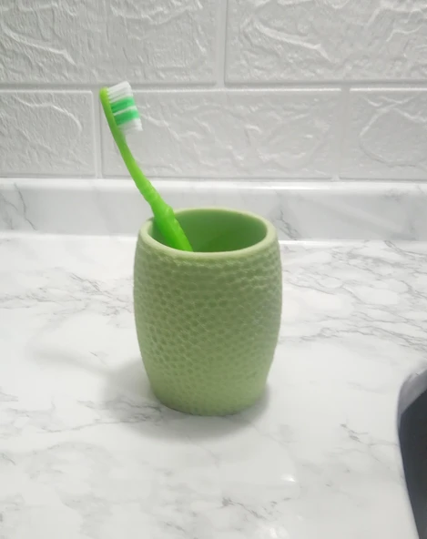 2 ADET DİŞ FIRÇALIK,MACUNLUK YEŞİL PETEK DESENLİ POLİRESİN 8X8X10CM 400ML BANYO SETİ - 2