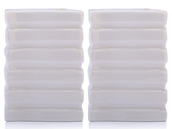 2 ADET KALEMLİK KARE ÇİZGİLİ MODEL SERAMİK OFİS GERECİ 8X6X11CM - 2