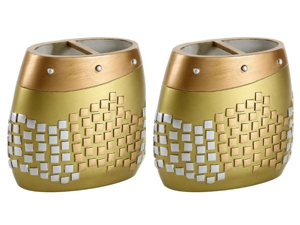 2 ADET KALEMLİK ALTIN MOZAİK POLİRESİN OFİS GERECİ 10X10X5CM - 2