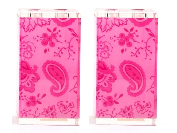 2 ADET DİŞ FIRÇALIK PEMBE ÇİÇEKLİ AKRİLİK 6X6X12CM BANYO SETİ - Resim 3