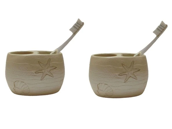 2 ADET DİŞ FIRÇALIK İSTİRİDYE POLİRESİN 10X10X9CM BANYO SETİ