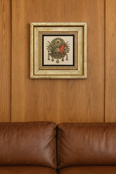 Doğal Taş Üzerine Osmanlı Arması Şık Tablo – 20x20 cm Dekoratif İslami Hediyelik