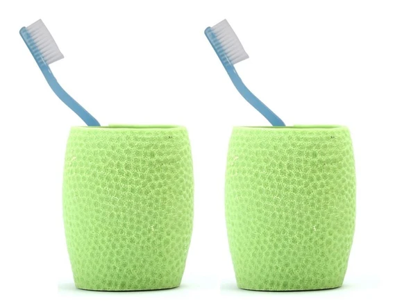 2 ADET DİŞ FIRÇALIK,MACUNLUK YEŞİL PETEK DESENLİ POLİRESİN 8X8X10CM 400ML BANYO SETİ