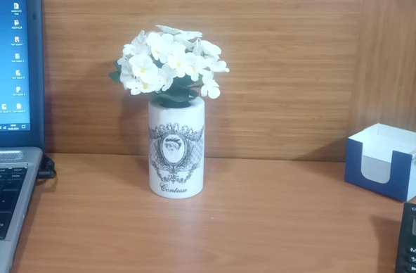 2 ADET VAZO DAHİL,VAZODA ÇİÇEK,BEYAZ YAPAY ÇİÇEK,VAZO DEKORATİF KRALİÇE MODEL 7X7X16CM - 3