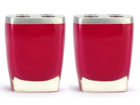 2 ADET DİŞ FIRÇALIK GRİ PEMBE POLİRESİN 8X4X11CM BANYO SETİ - Resim 3