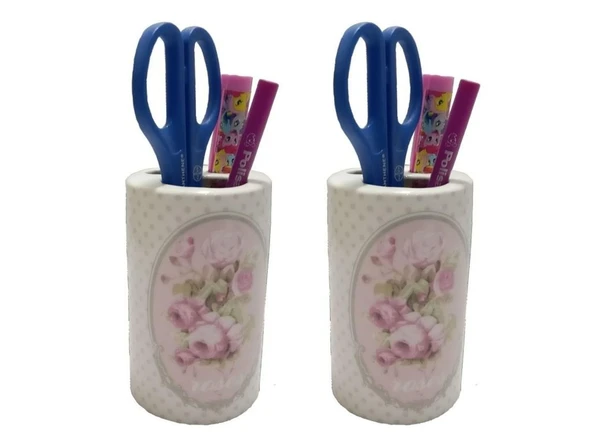 2 ADET KALEMLİK BAHAR DESENLİ SERAMİK OFİS GERECİ  7X7X11CM ürün görseli