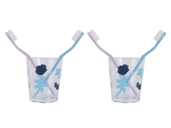 2 ADET DİŞ FIRÇALIK VE MACUN KABI BENEKLİ AKRİLİK 8X8X9CM  BANYO SETİ ürün görseli