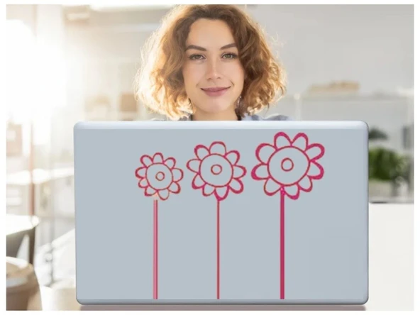 2 ADET DEFTER STİCKER,LAPTOP STİCKER PEMBE PAPATYALI PVC 48X33X0,5CM