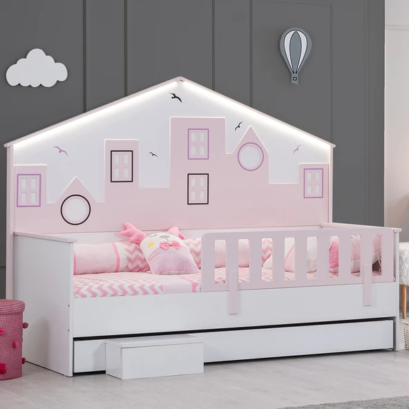 Montessori Çocuk Odası - City Montessori 3 Kapılı Dolap, Yavrulu Yatak - Pembe - Resim 2