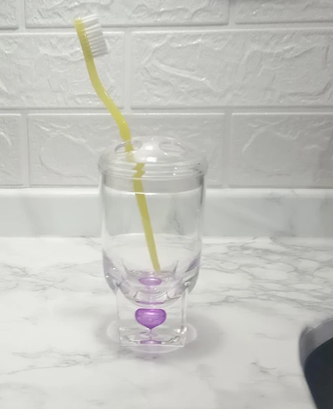 2 ADET DİŞ FIRÇALIK MOR DAMLALI AKRİLİK 7X7X14CM BANYO SETİ - Resim 2