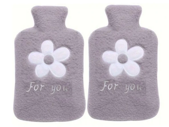 2 ADET SICAK SU TORBASI PELUŞ PAPATYA DESENLİ GRİ  21x13,5x2cm 500 ml - 2