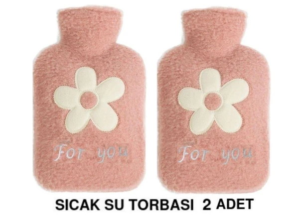 2 ADET SICAK SU TORBASI PELUŞ PAPATYA DESENLİ PEMBE  21x13,5x2cm 500 ml - Resim 3