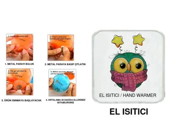 ATKILI BAYKUŞ CEP SOBASI,EL ISITICI,SICAK SU TORBASI PVC  10x9,5cm - 1