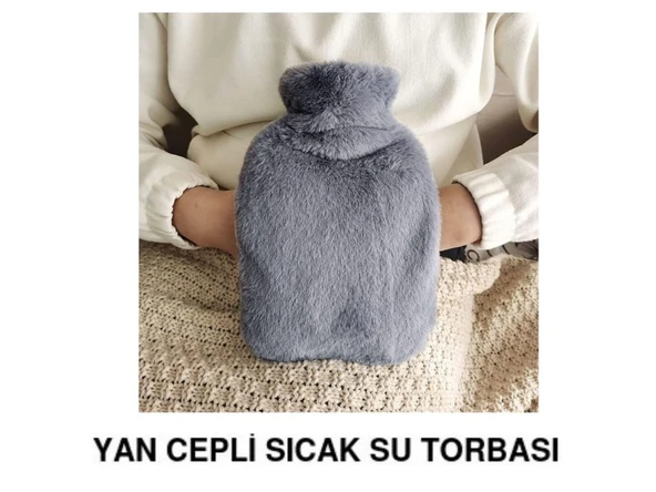 SICAK SU TORBASI YAN CEPLİ GRİ  PELUŞ TERMOFOR 27x17x2cm  1 LİTRE - Resim 3