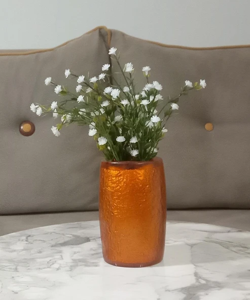 2 ADET VAZO DAHİL,VAZODA ÇİÇEK,BEYAZ YAPAY ÇİÇEK,VAZO DEKORATİF ALTIN RENKLİ POLİRESİN  5X5X12CM - 2