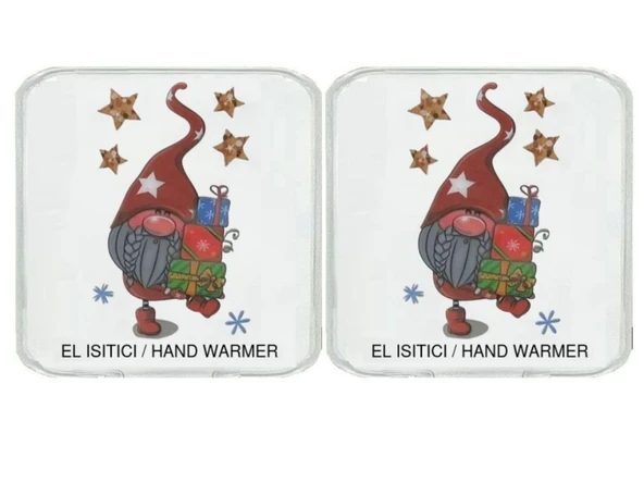 2 ADET YILDIZLI NOEL CÜCESİ CEP SOBASI,EL ISITICI,SICAK SU TORBASI PVC  10x9,5cm - Resim 2