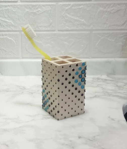 2 ADET DİŞ FIRÇALIK PUANLI POLİRESİN 6X6X10CM BANYO SETİ - Resim 2